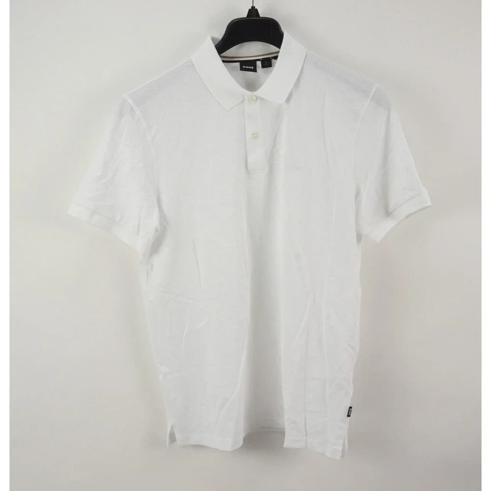 Hugo Boss Pallas Pique Polo Shirt Men's Medium Short Sleeve White Cotton w/ Logo